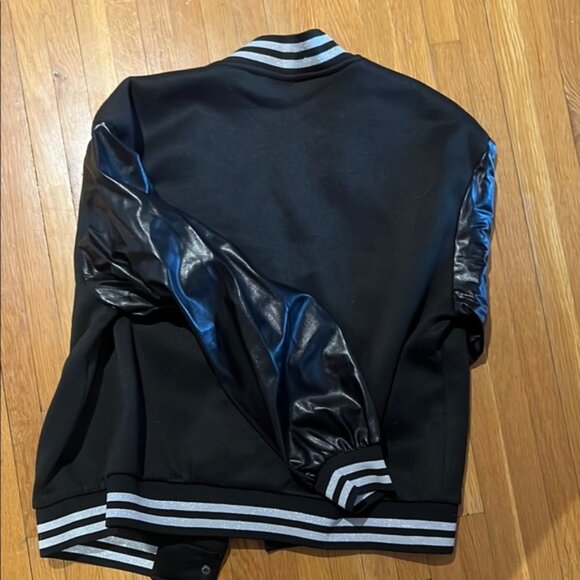Black Varsity Jacket with Silver Accents - Picture 3 of 3